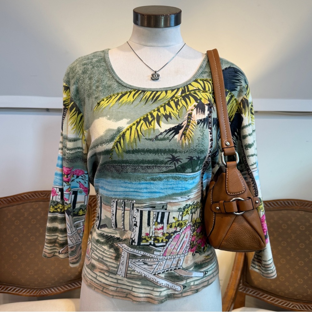 Vintage 90s Y2K Tropical Beaded All Over Print Top